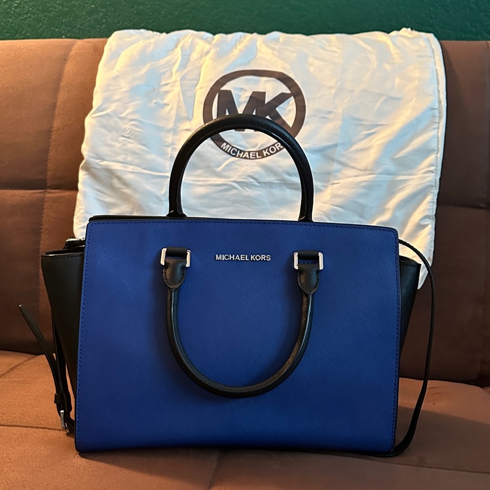 Michael Kors Royal Blue and Black Satchel